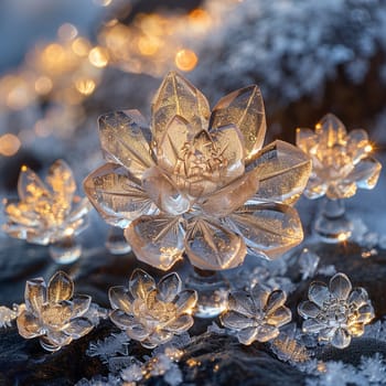 Macro photography of ice crystals, highlighting natural geometry and winter beauty.