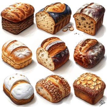 Set of artisan bread loaves, representing baking and artisanal food.