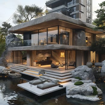 Architectural Masterpiece Showcasing Zen Minimalism, zen minimalism in peaceful architectural design.