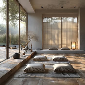Minimalist meditation space with simple lines and a sense of calm.