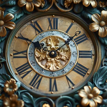 Ornate clock face close-up, representing time and history.