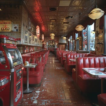 Classic American diner with red leather booths and a jukebox.