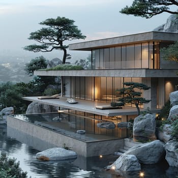 Architectural Masterpiece Showcasing Zen Minimalism, zen minimalism in peaceful architectural design.