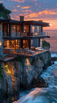 Stunning Cliffside Home with Seaside Sanctuary Views, overlooking crashing waves.