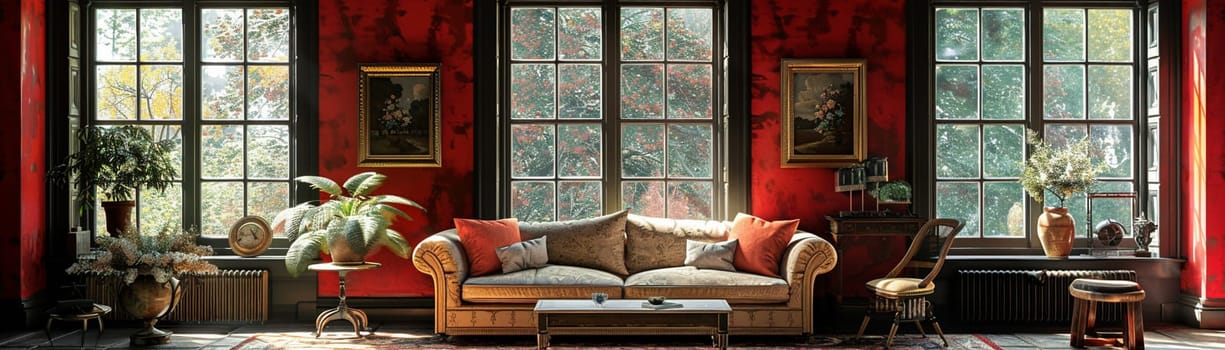 Ornate Victorian drawing room with rich textures and period furniture.