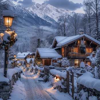 Traditional Swiss Chalet Amidst Snowy Alps, offering cozy retreat, Alpine chalet charm in winter wonderland.