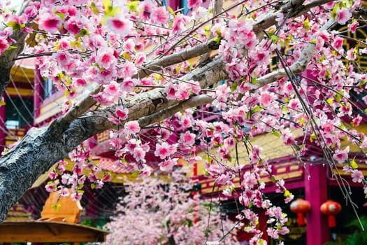 imitation flower, artificial Japanese cherry blossoms in full bloom. Beautiful flowers background.