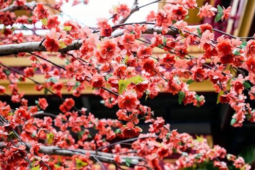 imitation flower, artificial Japanese cherry blossoms in full bloom. Beautiful flowers background.