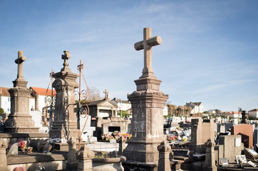 Ancient European cemetery with graves