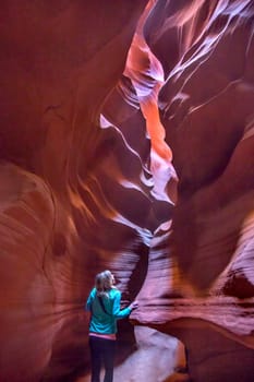 The colorful sandstone walls of Upper Antelope Canyon on the Navajo Tribal Land, Page Arizona