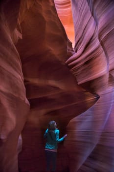 The colorful sandstone walls of Upper Antelope Canyon on the Navajo Tribal Land, Page Arizona