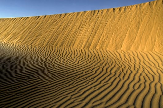 Lines of various shapes and sizes form in the sand at Eureka Dunes at Death Valley National Park