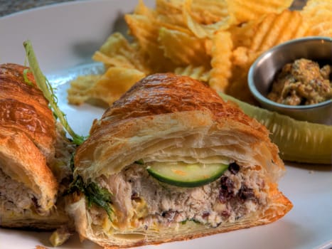 Side View of Chicken Salad Croissant Sandwhich