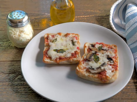 Side view of pizza on ciabatta