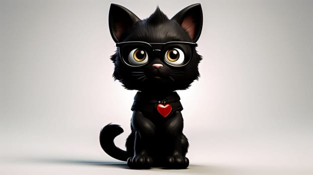 A cartoon cat wearing a leather jacket and glasses stands in front of a yellow background. The cat's outfit gives it a cool and stylish appearance