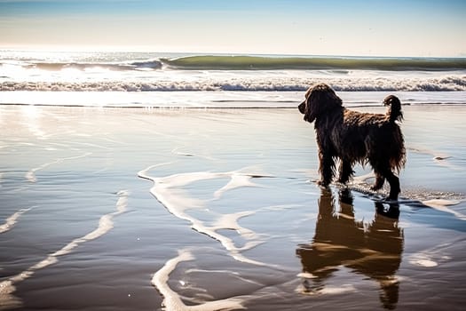 A playful dog splashes and frolics in the water, enjoying a refreshing moment of fun and activity.