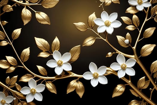 beautiful abstract background with white flowers in gold.