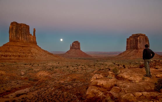 The full moon or supermoon rises over Monument Valley on Navajo Tribal Land on the Utah/Arizona border.