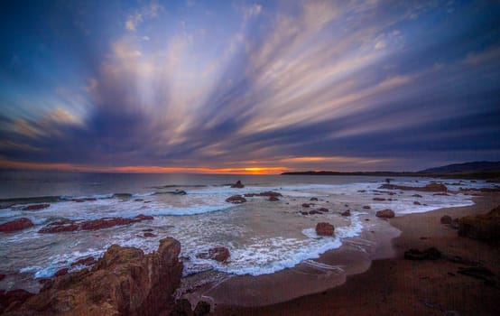 The sun sets along the California Pacific Coastline