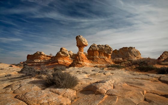 Unusual sandstone rock formations are the predominate feature at South Coyote Buttes at the Vermilion Cliffs National Monument, Arizona