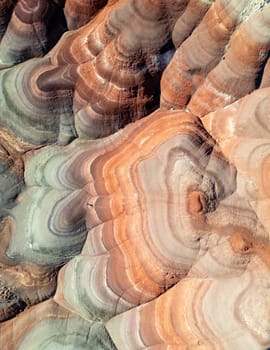 The Bentonite Hills near Hanksville, Utah, provide colorful and unusual geologic patterns in the landscape.