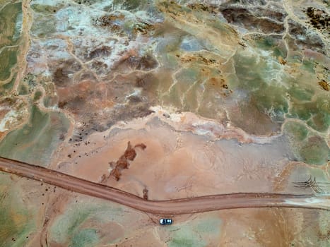 The Bentonite Hills near Hanksville, Utah, provide colorful and unusual geologic patterns in the landscape.