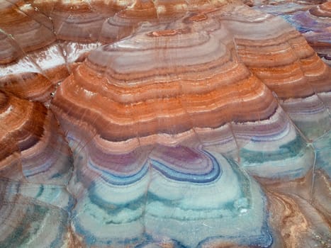 The Bentonite Hills near Hanksville, Utah, provide colorful and unusual geologic patterns in the landscape.