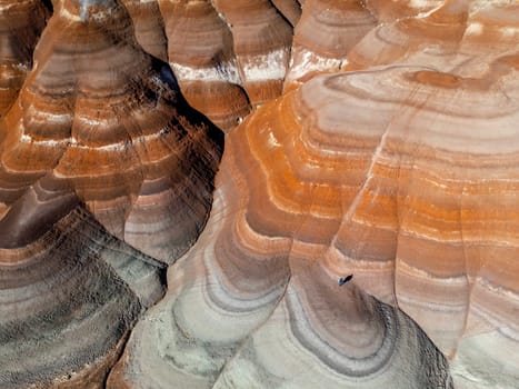 The Bentonite Hills near Hanksville, Utah, provide colorful and unusual geologic patterns in the landscape.