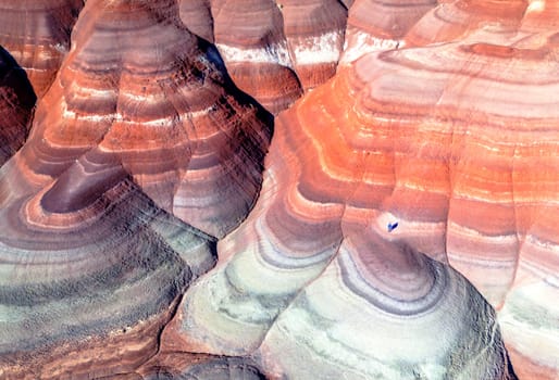 The Bentonite Hills near Hanksville, Utah, provide colorful and unusual geologic patterns in the landscape.