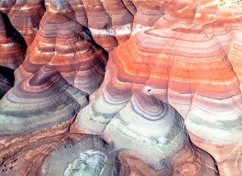 The Bentonite Hills near Hanksville, Utah, provide colorful and unusual geologic patterns in the landscape.