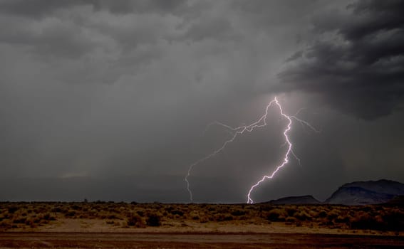 Bolts of lightning permeate the sky durimg a monsoonal storm neat Zion National Park, Utah