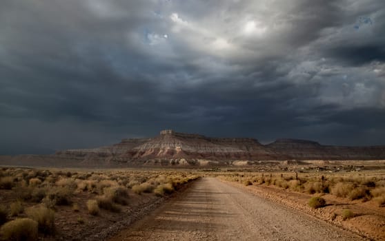 Stormy skies pass through the Southern Utah landscape at sunset