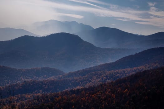 Fall colors, fog and smoke have arrived to Virginia's Shenadoah National Park and the surrounding countryside.