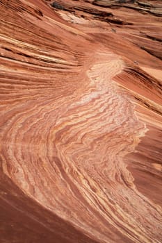 Unusual sandstone rock formation produced through erosion are the feature at The Wave at Coyote Buttes North  in the Vermilion Cliffs National Monument, Arizona