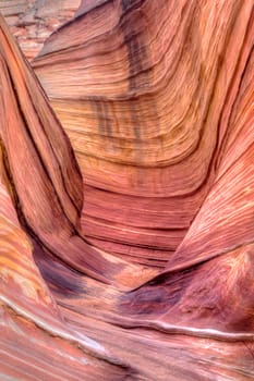 Unusual sandstone rock formation produced through erosion are the feature at The Wave at Coyote Buttes North  in the Vermilion Cliffs National Monument, Arizona