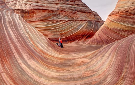 Unusual sandstone rock formation produced through erosion are the feature at The Wave at Coyote Buttes North  in the Vermilion Cliffs National Monument, Arizona