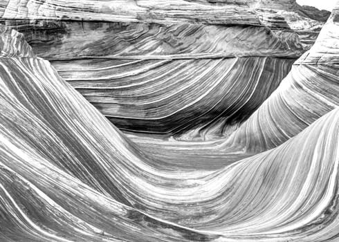 Unusual sandstone rock formation produced through erosion are the feature at The Wave at Coyote Buttes North  in the Vermilion Cliffs National Monument, Arizona