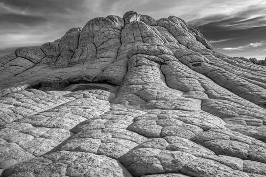 Unusual rock formations produced through millions of years of erosion form the landscape at White Pocket at Vermilion Cliffs National Monument, Arizona