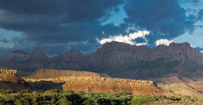 Dark clouds from a seasonal monsoon have appeared at Zion National Park, Utah