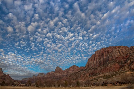 An unusual cloud pattern appears over Zion Canyon at Zion National Park, Utah