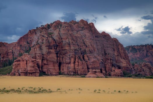 Monsoon clouds pass through Zion National Park at Cave Valley, Utah