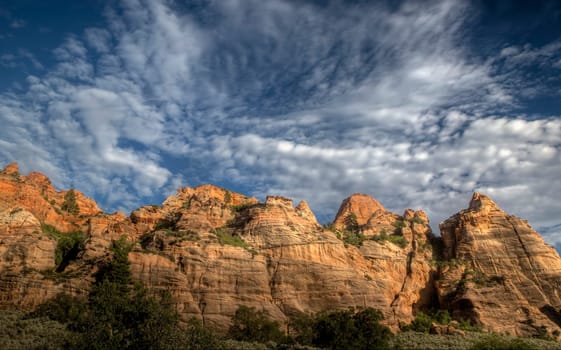 Clouds pass through Kolob Terrace at Zion National Park, Utah