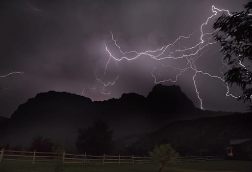 Lightning strikes The Watchman at Zion National Park, Utah