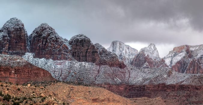 Fresh snow has fallen at Zion National Park, Utah