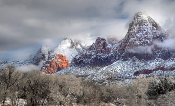 Fresh snow has fallen at Zion National Park, Utah