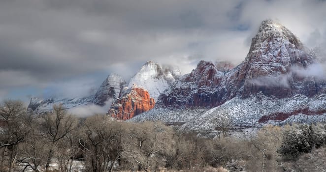 Fresh snow has fallen at Zion National Park, Utah