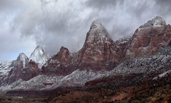 Fresh snow has fallen at Zion National Park, Utah