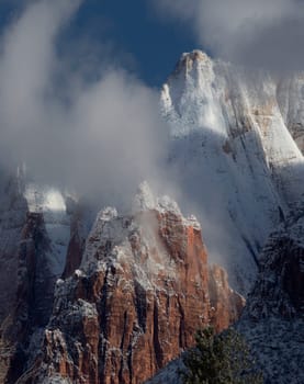 Fresh snow has fallen at Zion National Park, Utah