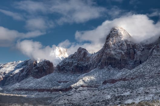 Fresh snow has fallen at Zion National Park, Utah