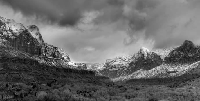 Fresh snow has fallen at Zion National Park, Utah